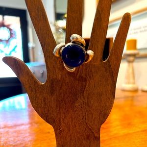 Blue glass Sterling silver 925 statement Ring. Pretty blue size 8